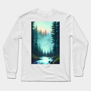 Crystal Clear Water Nature Forest Landscape Long Sleeve T-Shirt